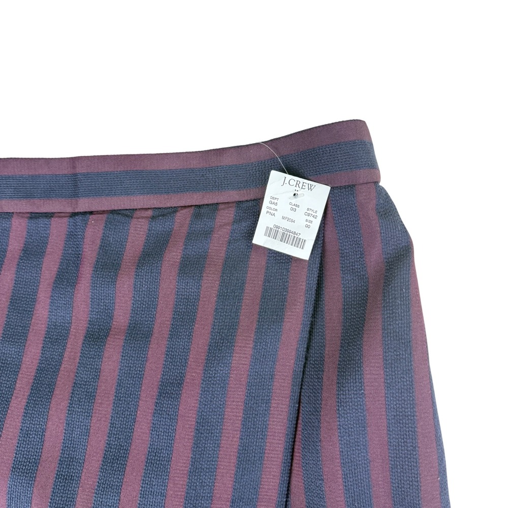 J. Crew The‎ Pencil Skirt Burgundy Navy Stripe Wrap Style Knee Length Size 00 - Picture 5 of 10